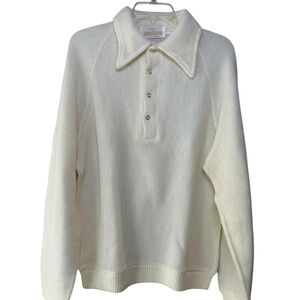 Vintage Knit Polo Sweater Size Large White Cream Wool Blend Jantzen 60s 70s